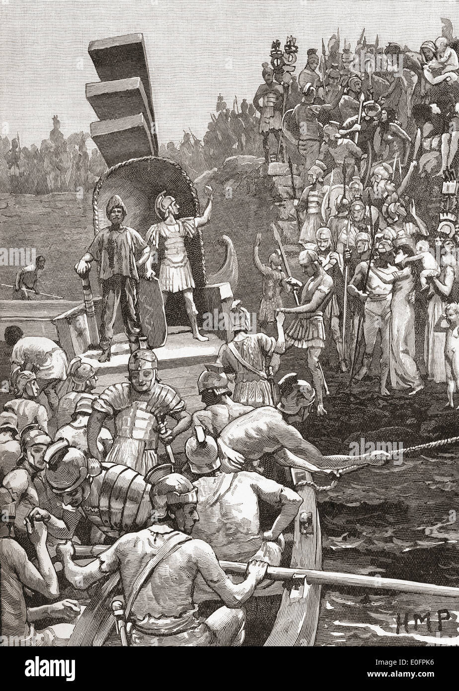 Römische Soldaten verlassen Brite im 4. Jahrhundert. Stockfoto