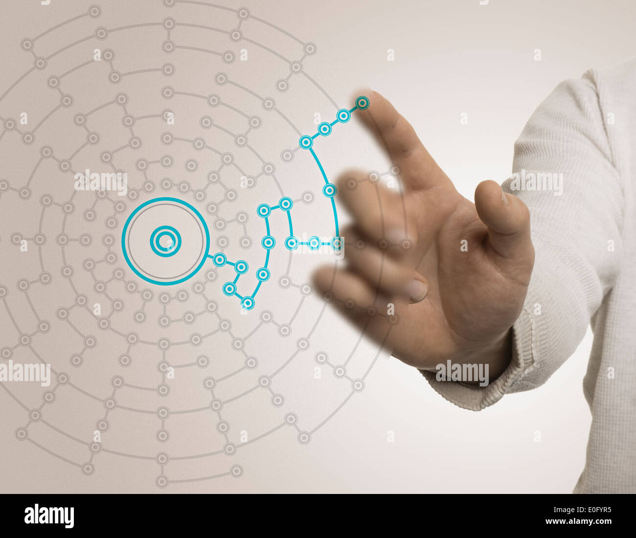 Finger, ein Netzwerk mit Blau- und Beigetönen Konzept der besten Lösung oder Vernetzung. Stockfoto