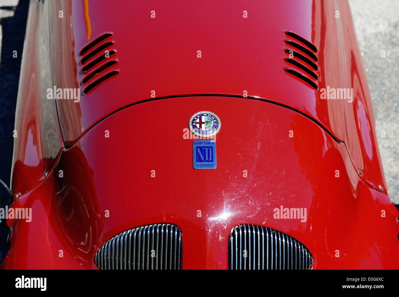 Vorderseite eines klassischen Alfa Romeo Rennwagen Stockfoto