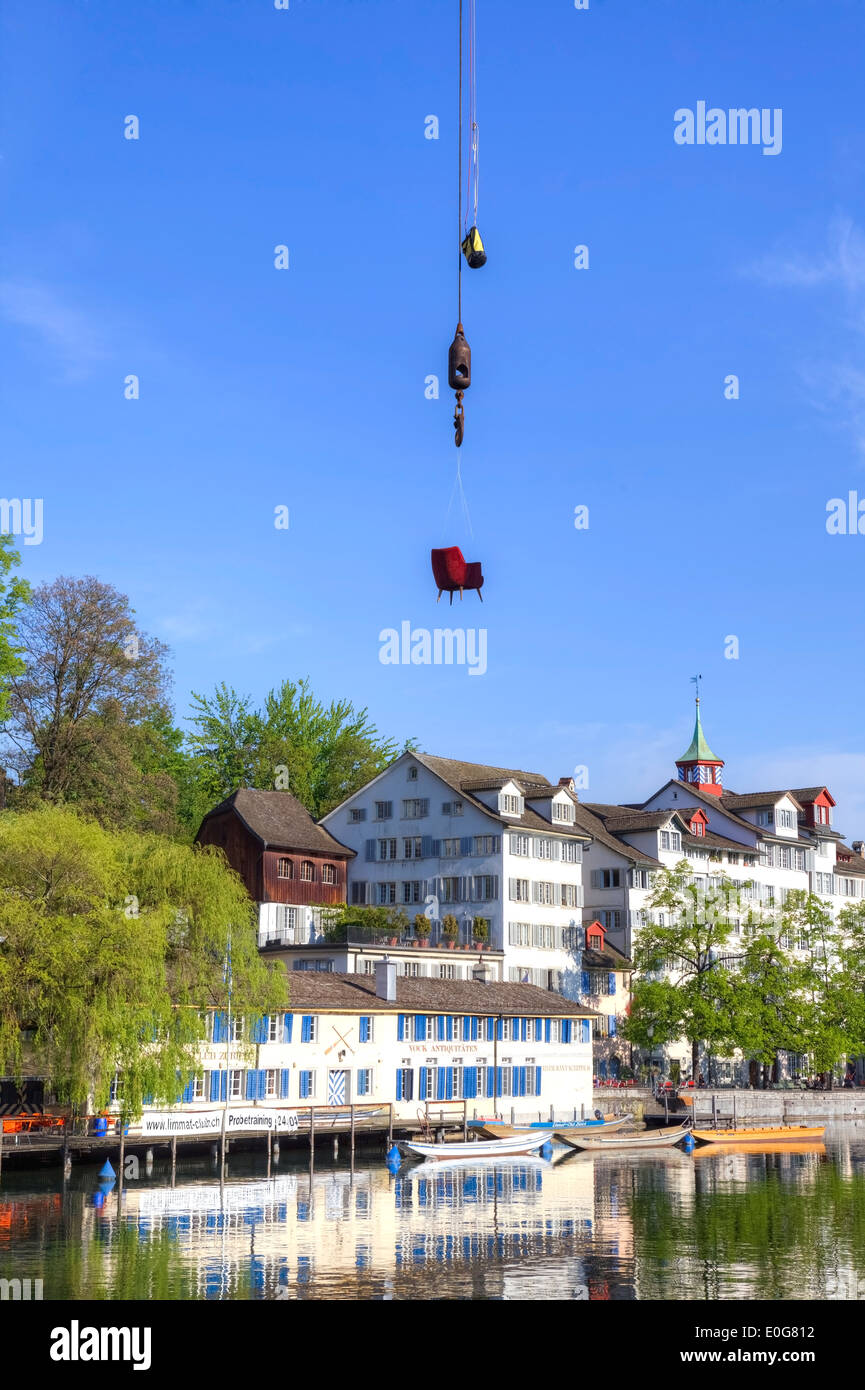 Zürich Schipfe, Gebäude Kran, Kunst, Schweiz Stockfoto