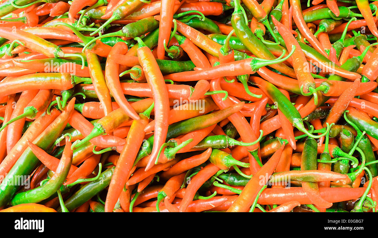 Der Haufen rote Chili bereiten Sie für den Versand zu verarbeiten, die Chili-Sauce in einer Fabrik. Stockfoto Der Haufen rote Chili bereiten Sie für den Versand zu verarbeiten, die Chili-Sauce in einer Fabrik. Stockfoto