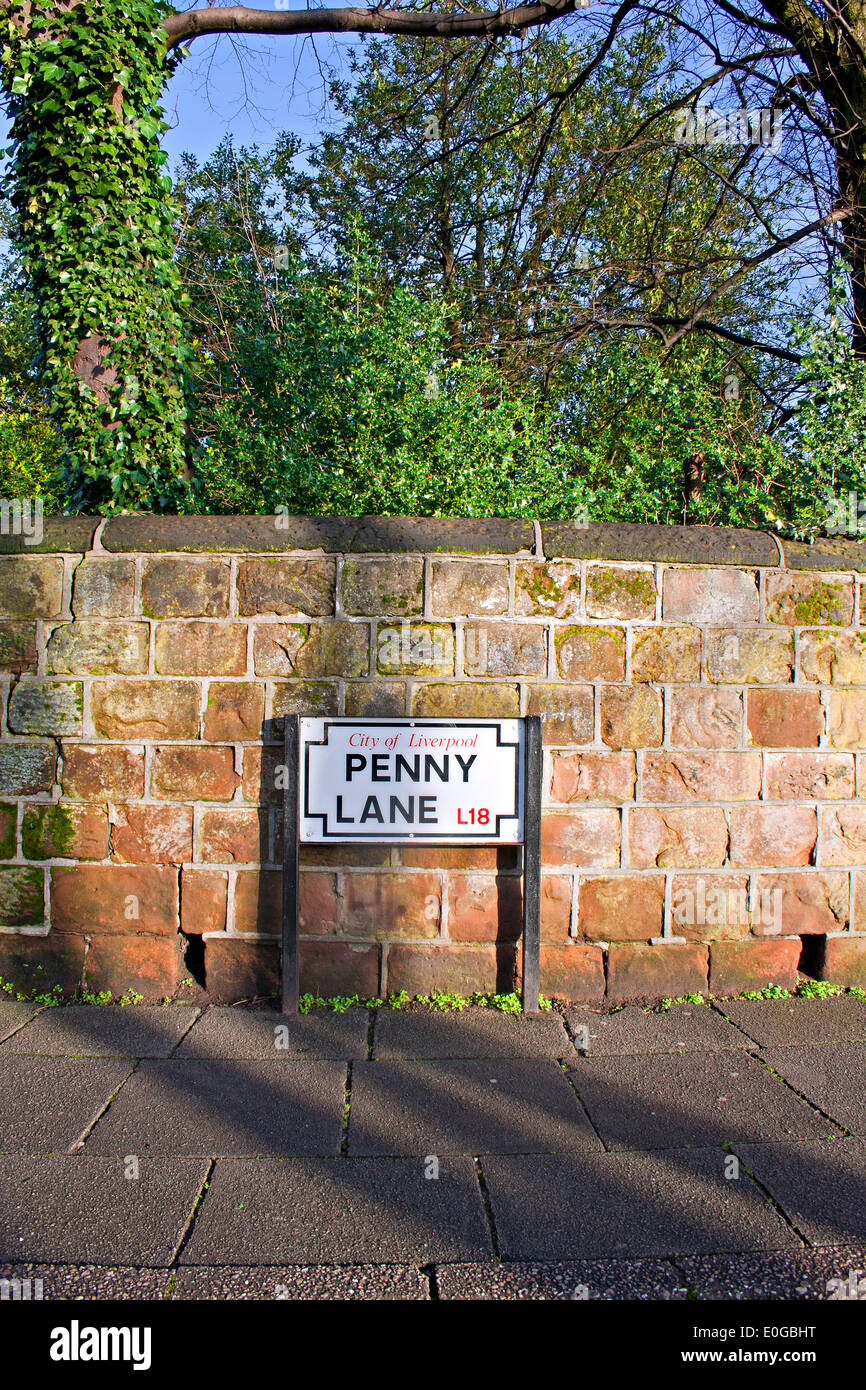 Penny Lane Straßenschild, Liverpool, UK Stockfoto