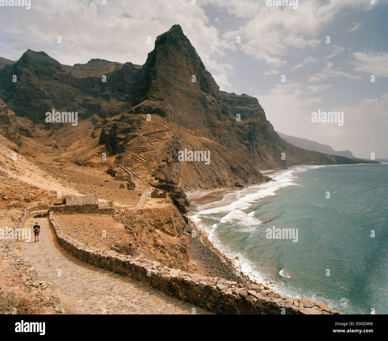 Wüstung Cha de Mar an der Küste, Praia Ribeira Seca Küsten Weg, Cha d'Igreja, Santo Antao, Ilhas de Barlavento, Re Stockfoto