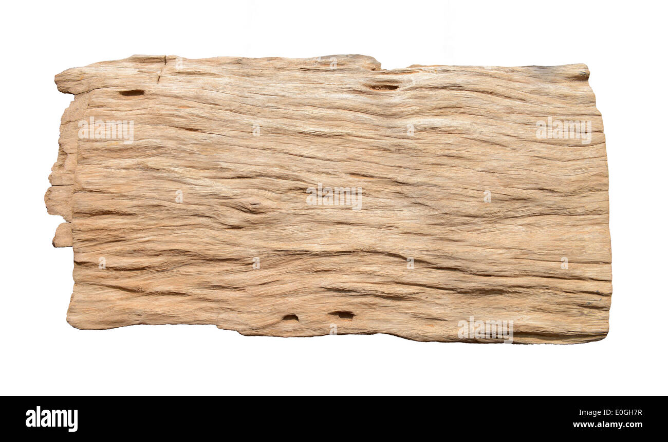 Holzschild isoliert auf weißem Hintergrund Stockfoto