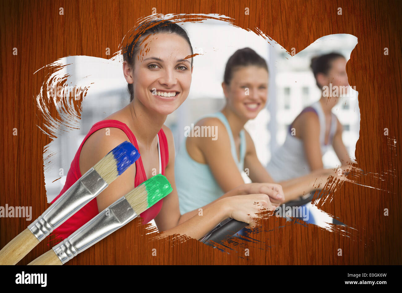 Zusammengesetztes Bild der Spinnerei Klasse in der Turnhalle Stockfoto