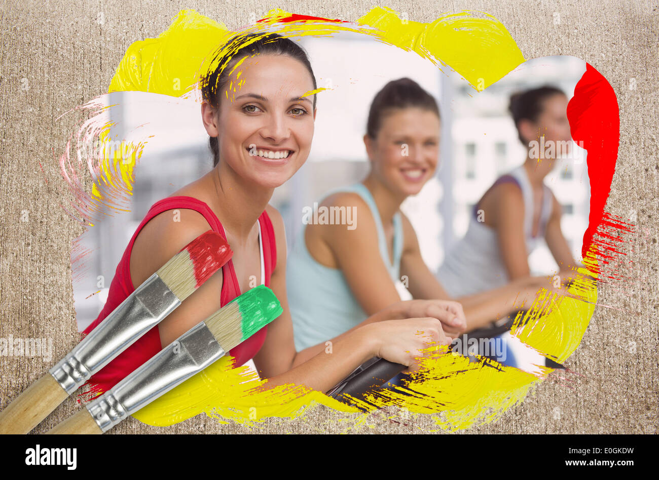 Zusammengesetztes Bild der Spinnerei Klasse in der Turnhalle Stockfoto