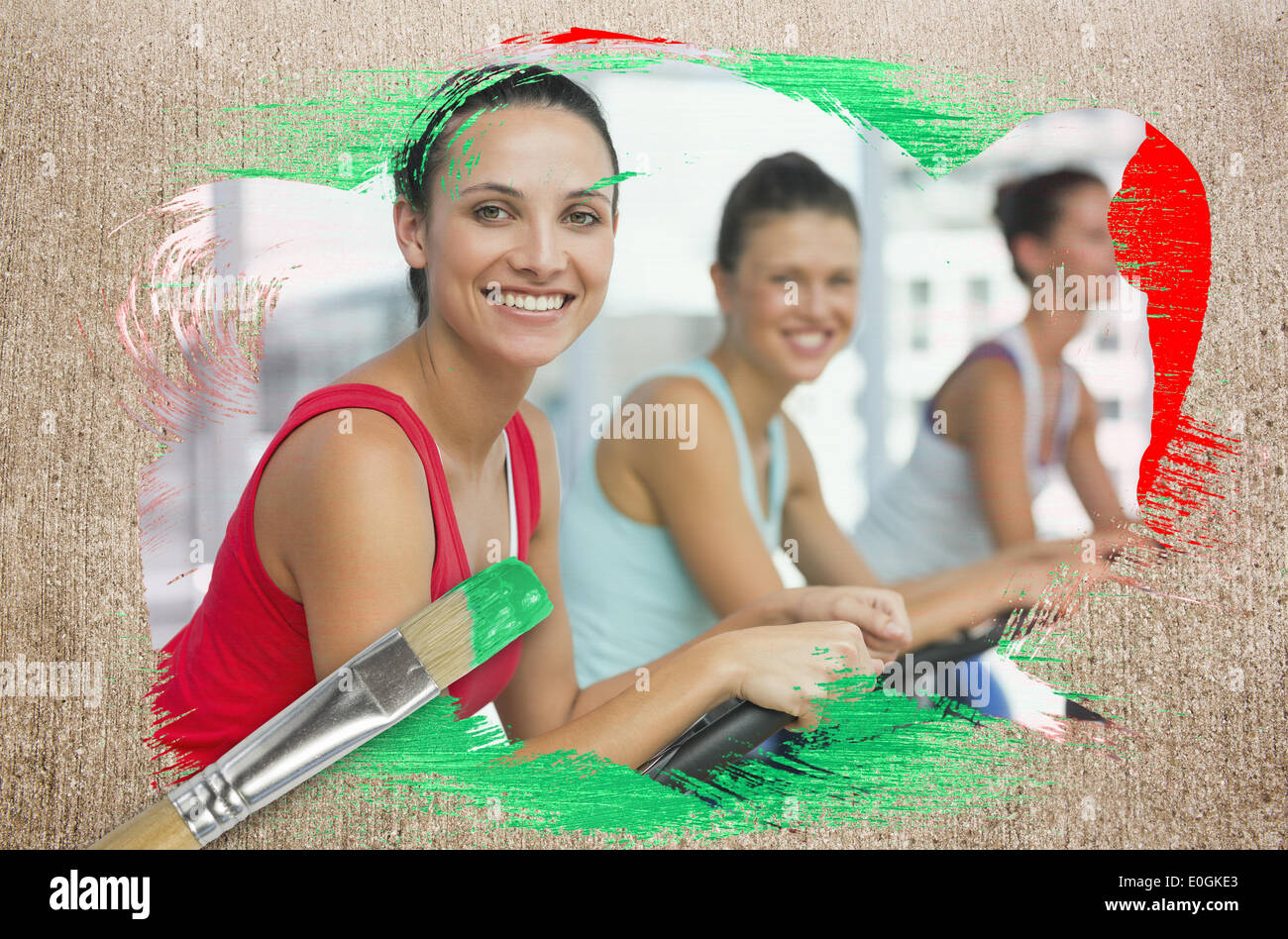 Zusammengesetztes Bild der Spinnerei Klasse in der Turnhalle Stockfoto