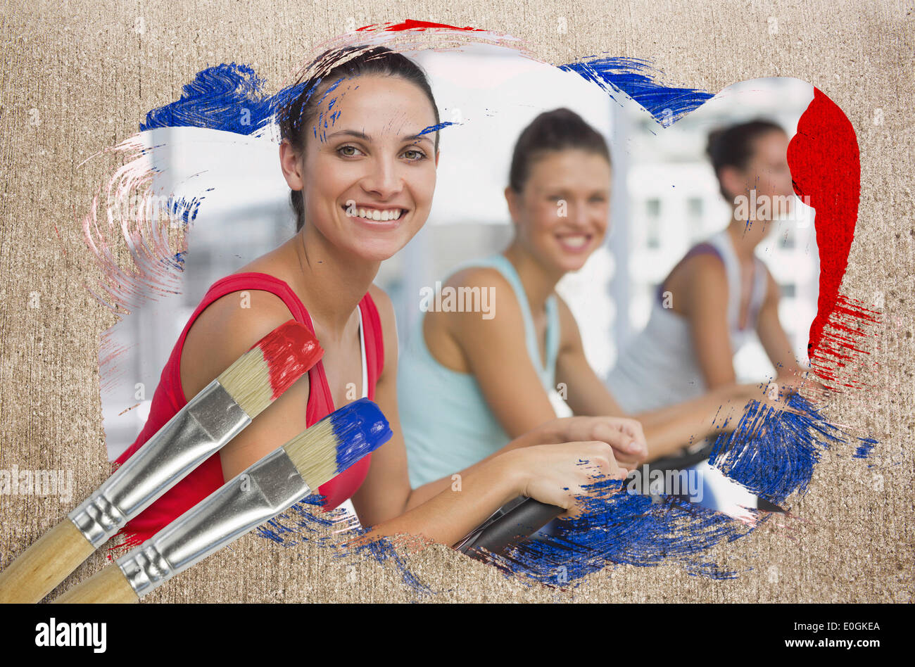 Zusammengesetztes Bild der Spinnerei Klasse in der Turnhalle Stockfoto