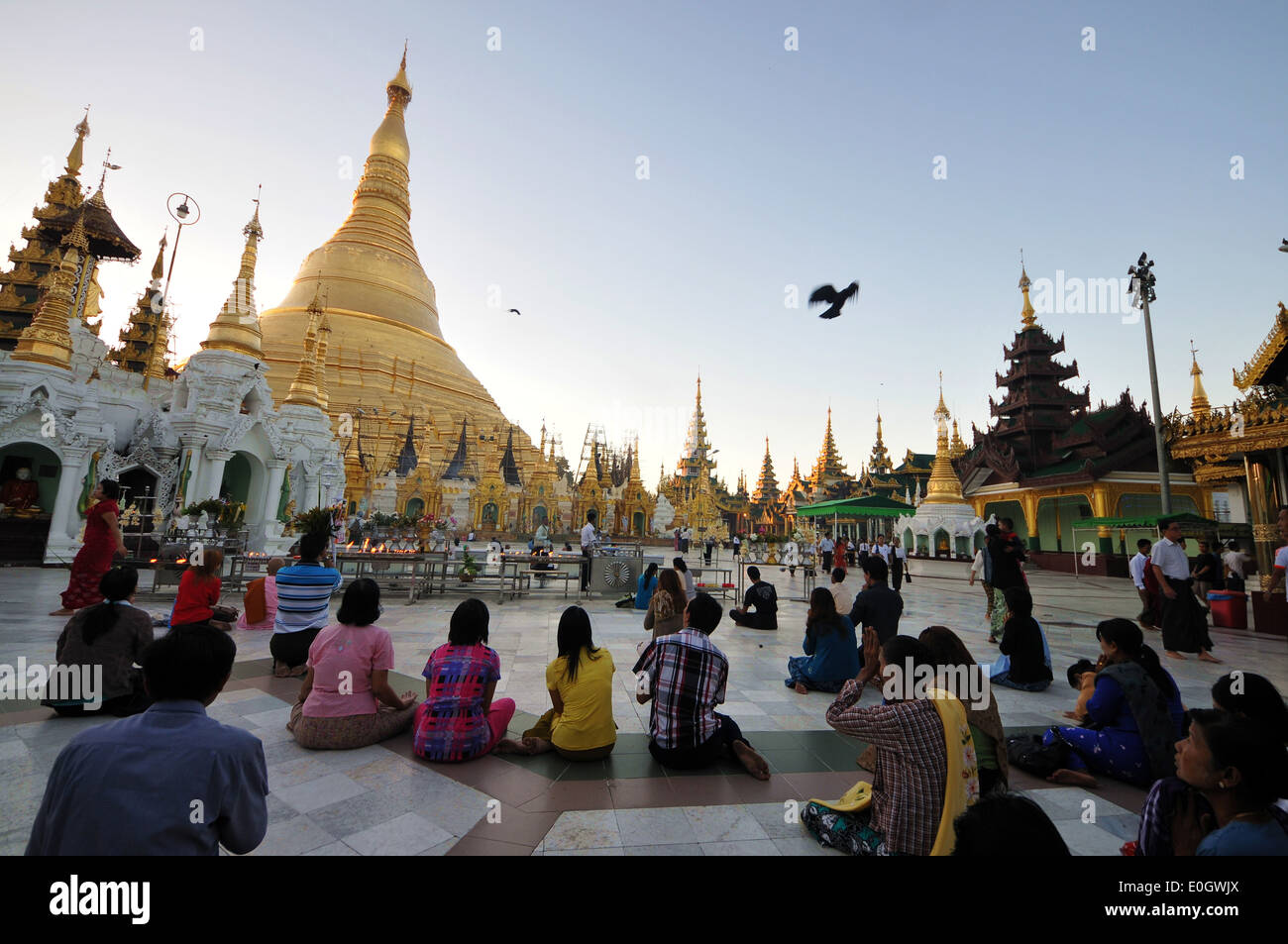 Menschen beten vor der Shwedagon-Pagode in Yangon, Birma, Myanmar, Asien Stockfoto