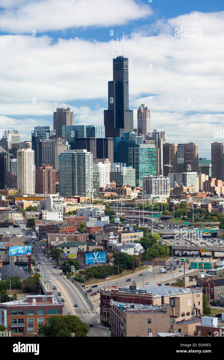 Chicago, Illinois, Vereinigte Staaten von Amerika, Willis Tower und City-skyline Stockfoto