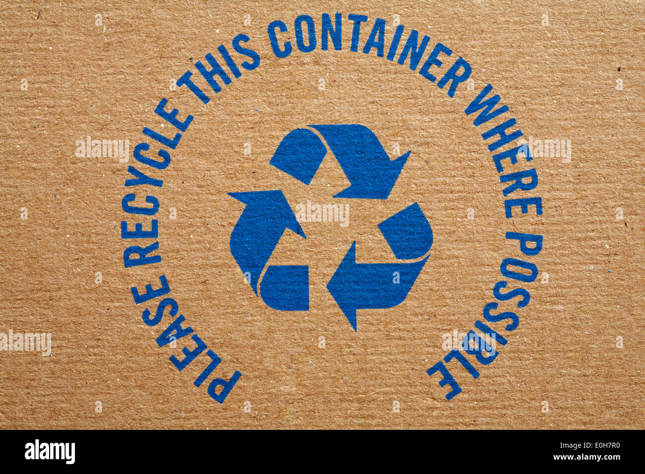 Bitte recyceln Sie diesen Behälter, wenn möglich - Informationen zur Domino Pizzaschachtel - Entsorgung Recycling Recycling Logo Symbol Stockfoto