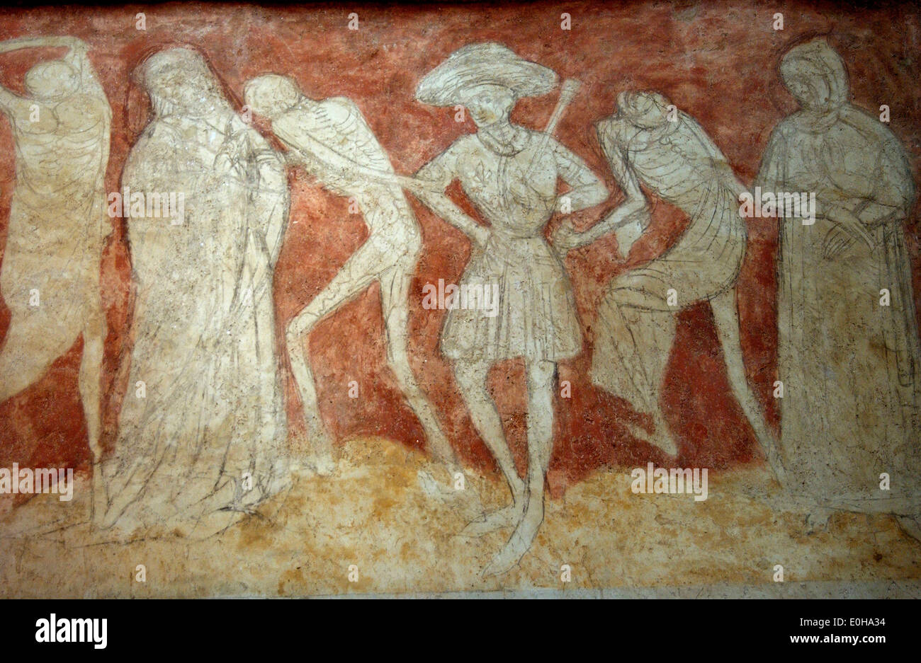 Fresko des Danse Macabre in der Abtei Kirche von St Robert, La Chaise-Dieu, Haute-Loire, Frankreich Stockfoto