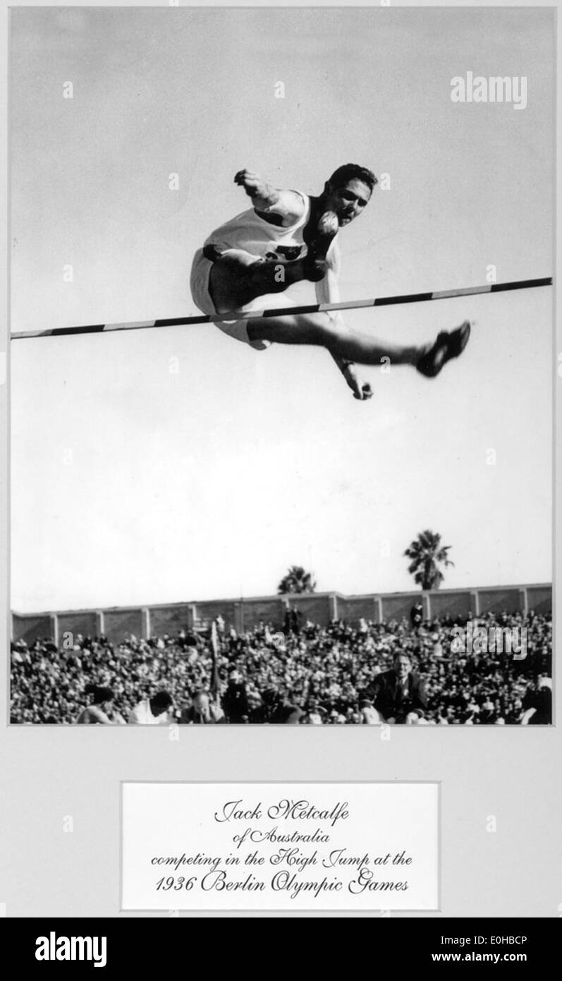 Das Commonwealth Olympischen Spiele 1938, Jack Metcalfe, Qualifikation für das Finale im Hochsprung. Stockfoto