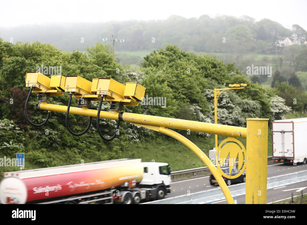 Durchschnittliche Geschwindigkeit Kameras auf der M5 in Somerset in der Nähe von Weston Super Mare Stockfoto