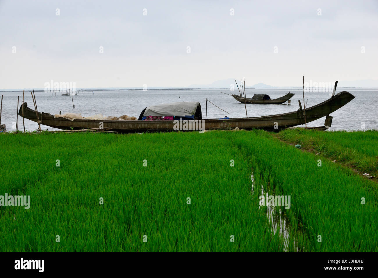 Angeln Sampans am Ufer des North China Sea zwischen Hue und Da Nang, Nord-Vietnam Stockfoto