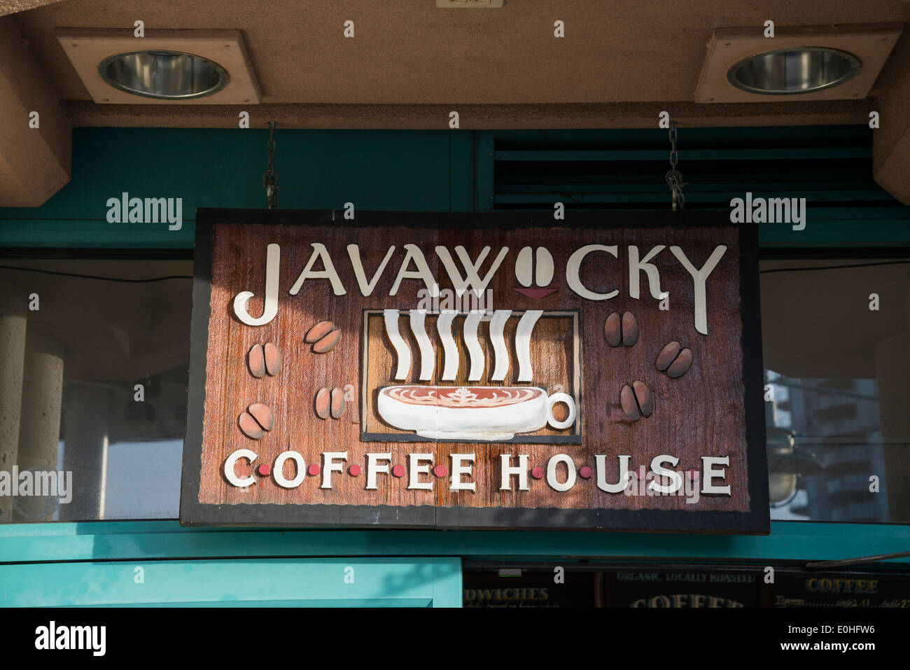 Javawocky Coffee House Zeichen, Nanaimo, British Columbia, Kanada Stockfoto
