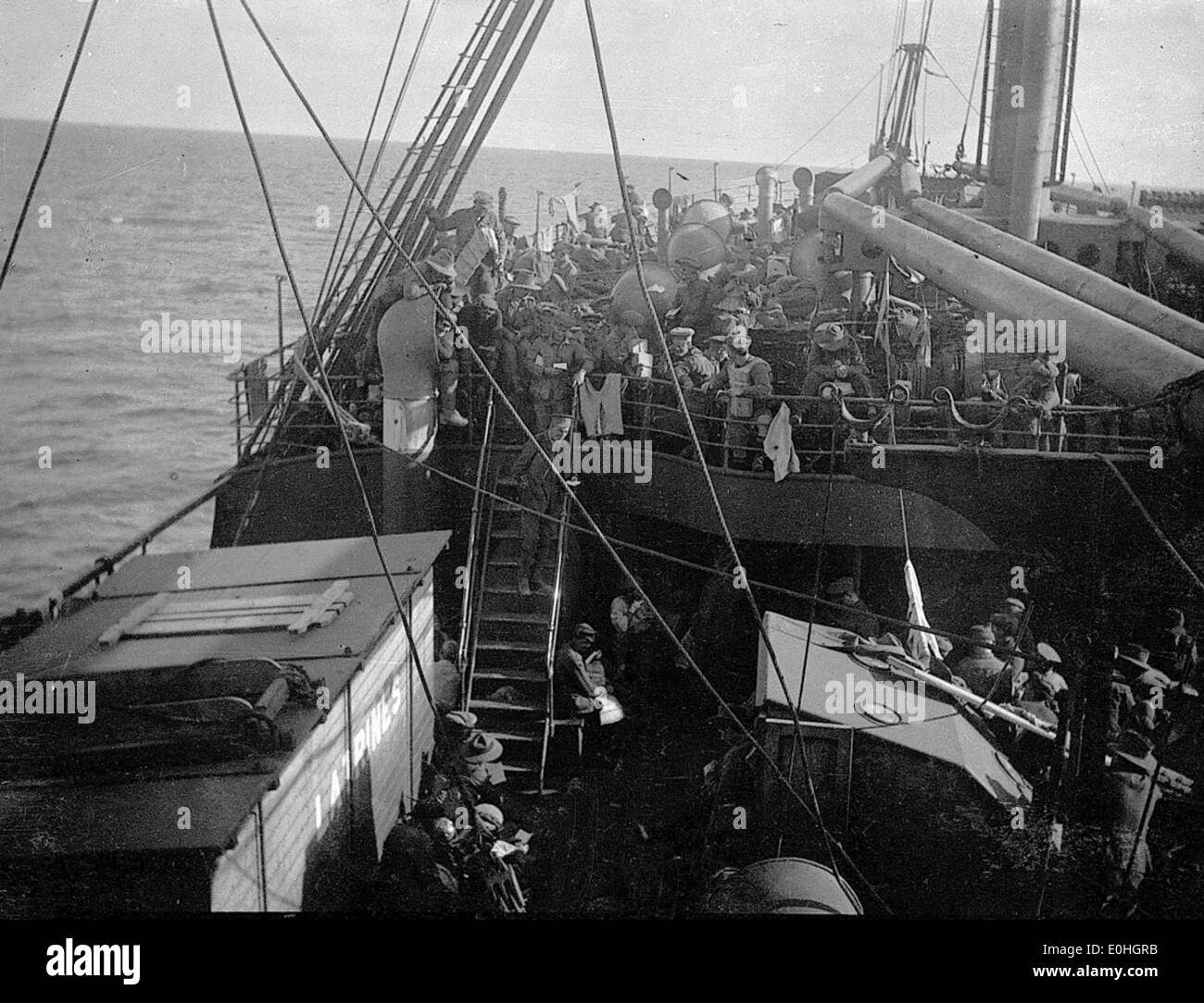 Auf dem WW1-Militärtransporters Schiff Stockfoto