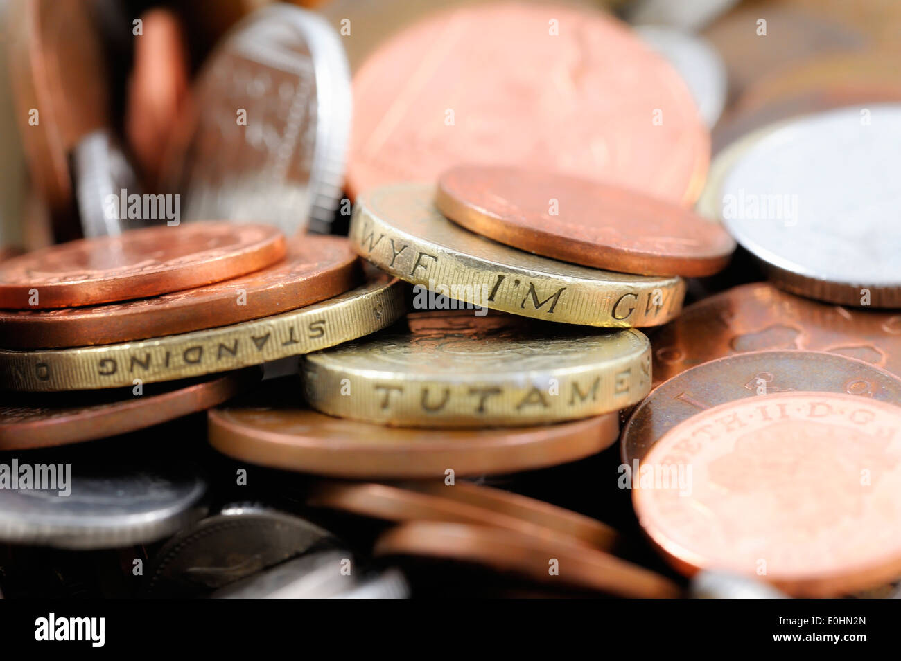 UK verschiedene gemischte Münzen Stockfoto