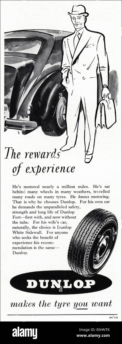 Anzeige der 1950er Jahre für DUNLOP-Reifen im britischen Magazin vom März 1955 Stockfoto