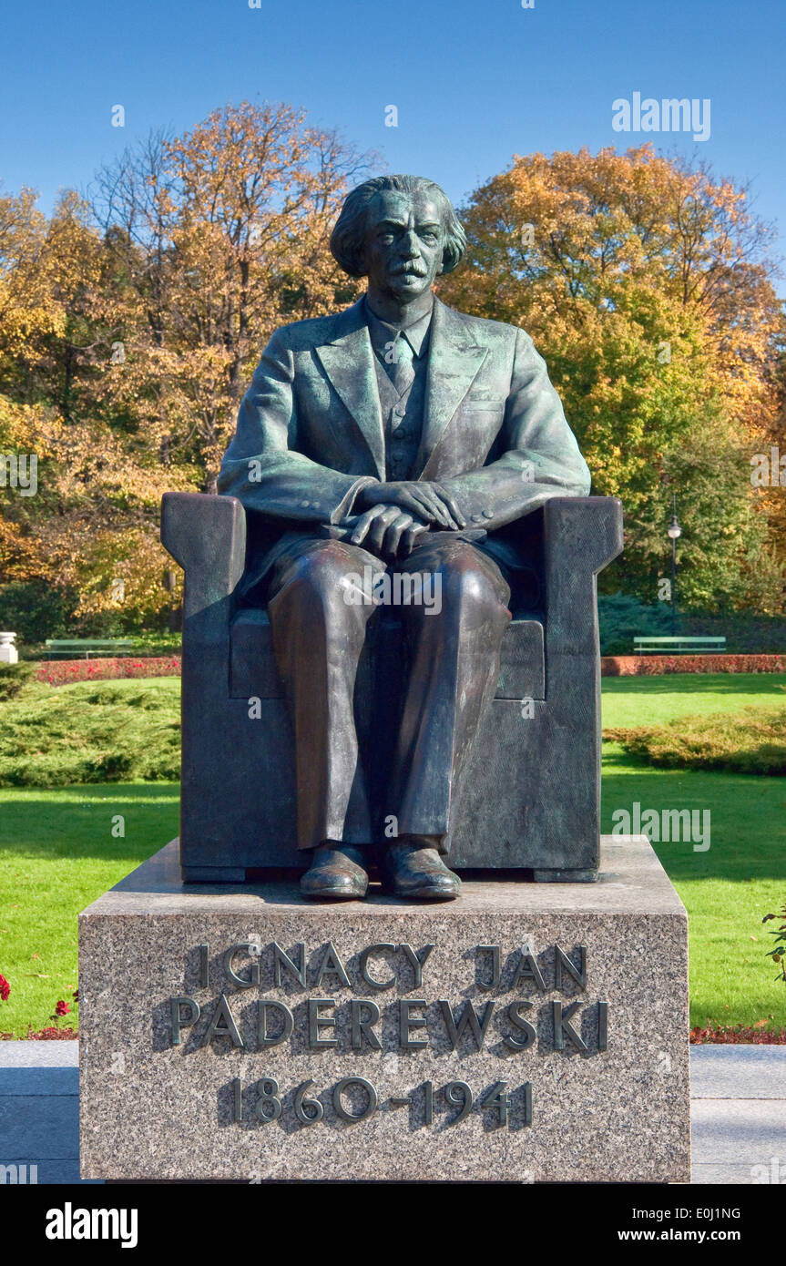 Ignacy Jan Paderewski-Statue im Park Ujazdowski in Warschau, Polen Stockfoto