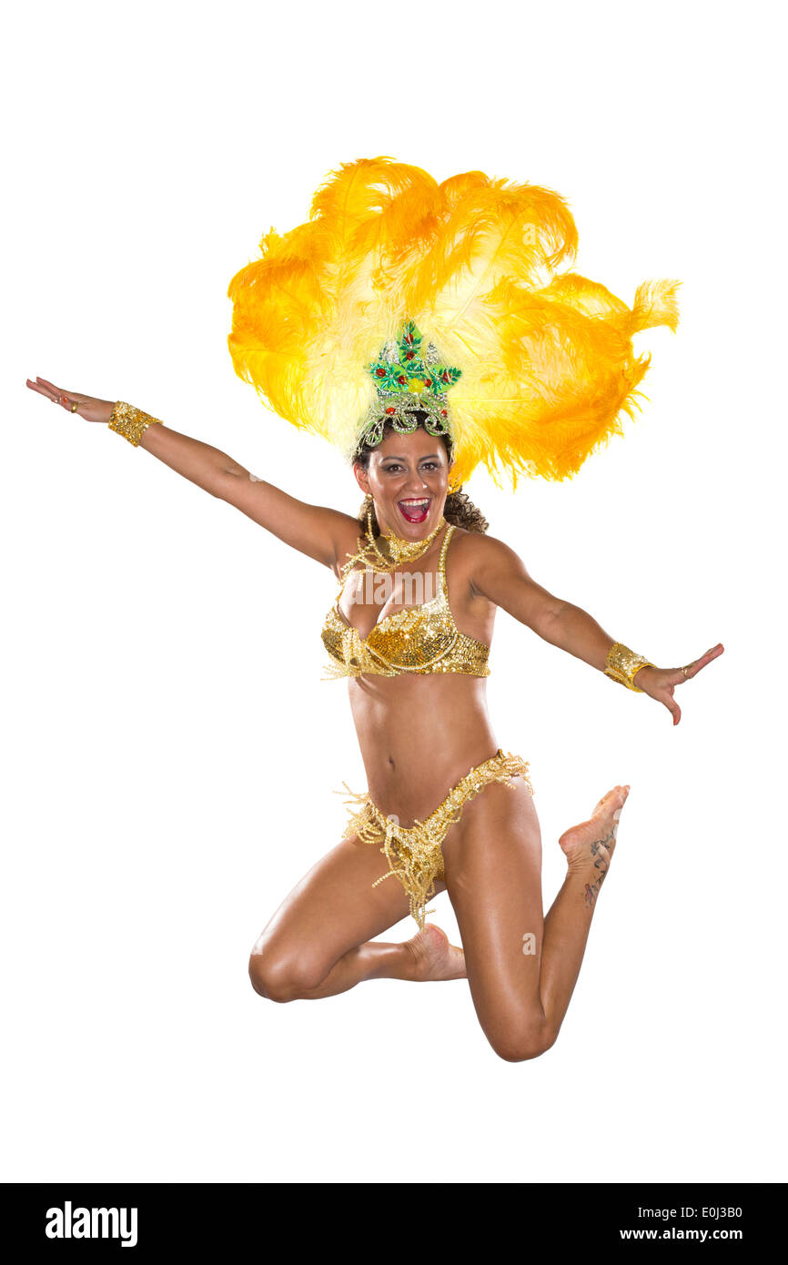 Karneval, Samba Tänzer, gekleidet in Feder Kostüm Stockfoto