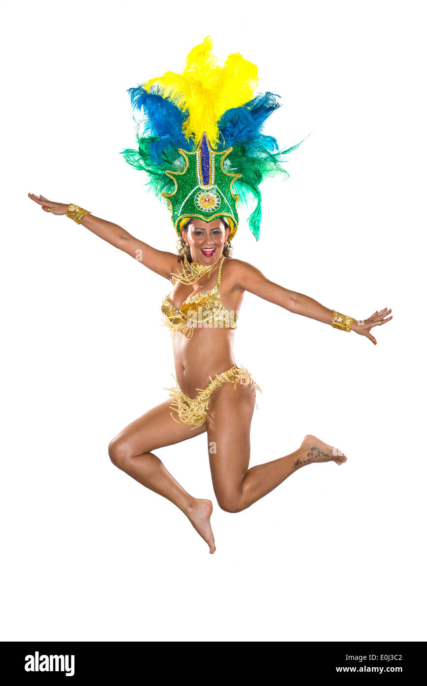 Karneval, Samba Tänzer, gekleidet in Feder Kostüm Stockfoto