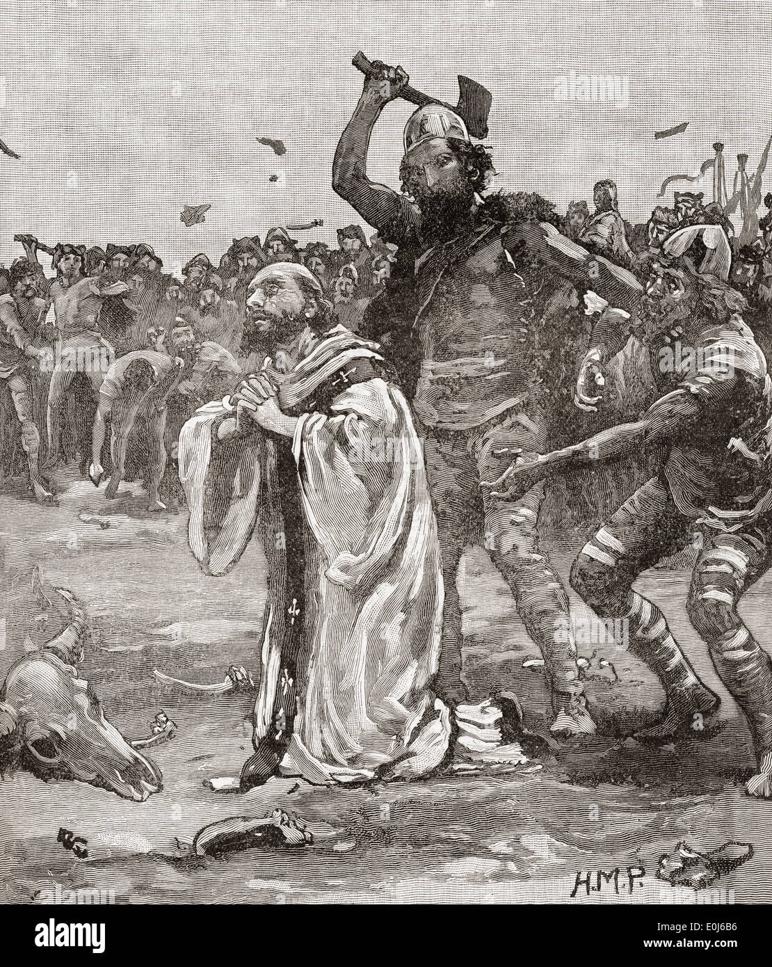 Das Martyrium des Alphege von Viking Raiders in 1012. Stockfoto