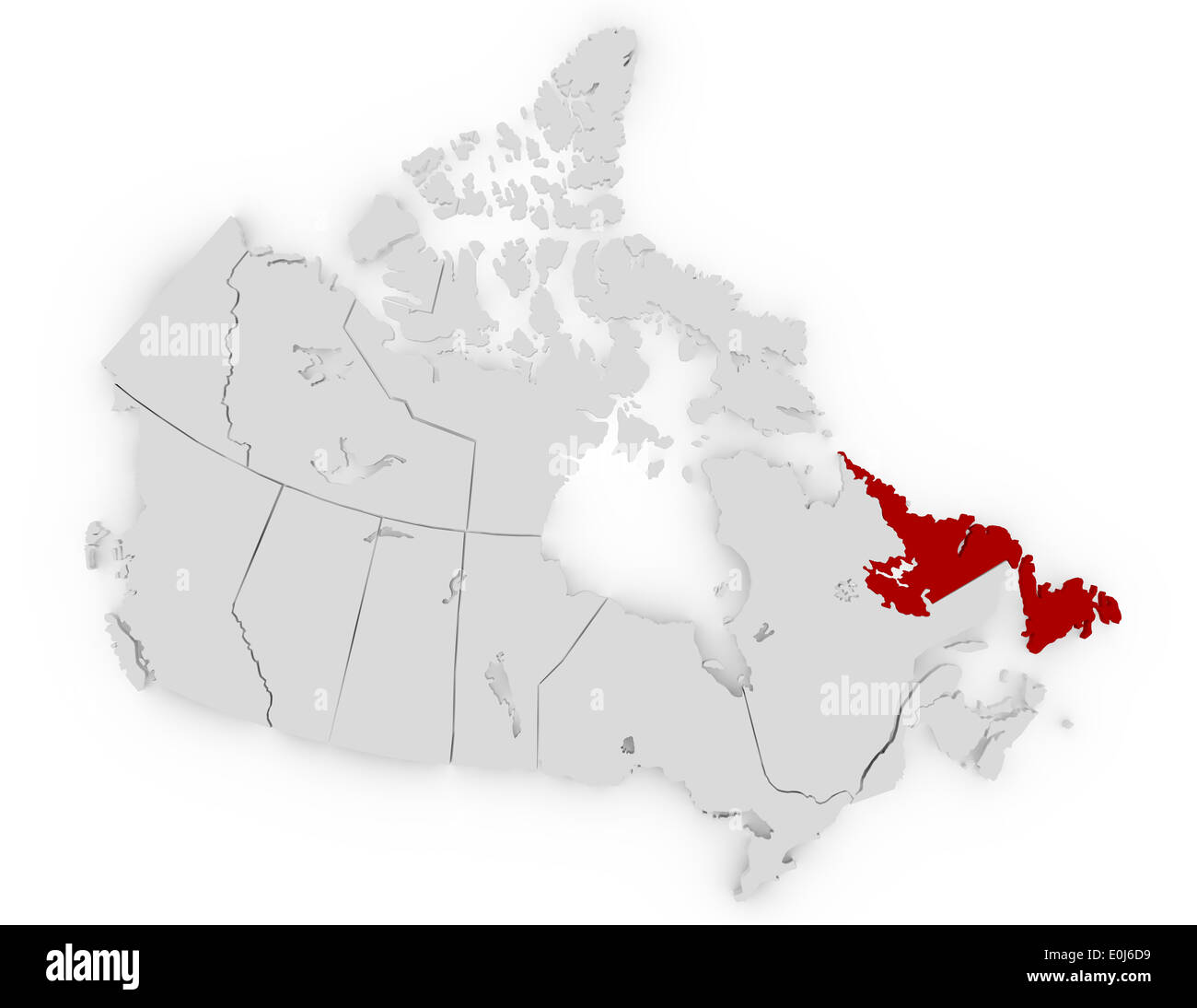 3D Render Kanadas Hervorhebung Neufundland und Labrador Stockfoto