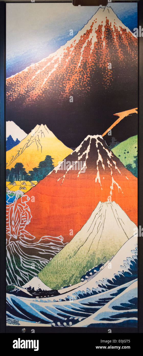 Ukiyo-e Landschaftsmalerei Darstellung Berg, Japan Stockfoto