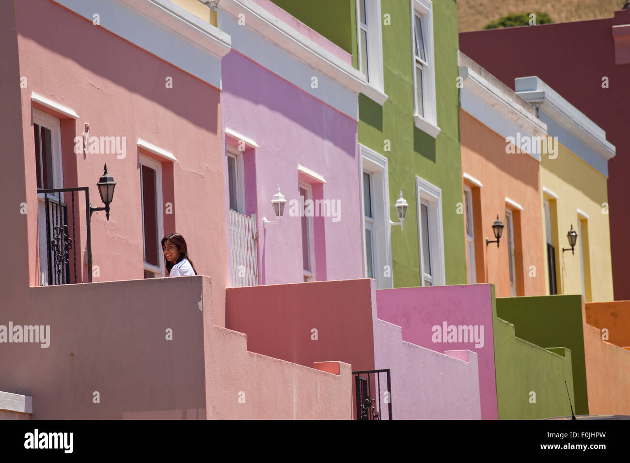 typischen bunten Häusern im Viertel Cape Malay Bo-Kaap, Kapstadt, Western Cape, South Africa Stockfoto