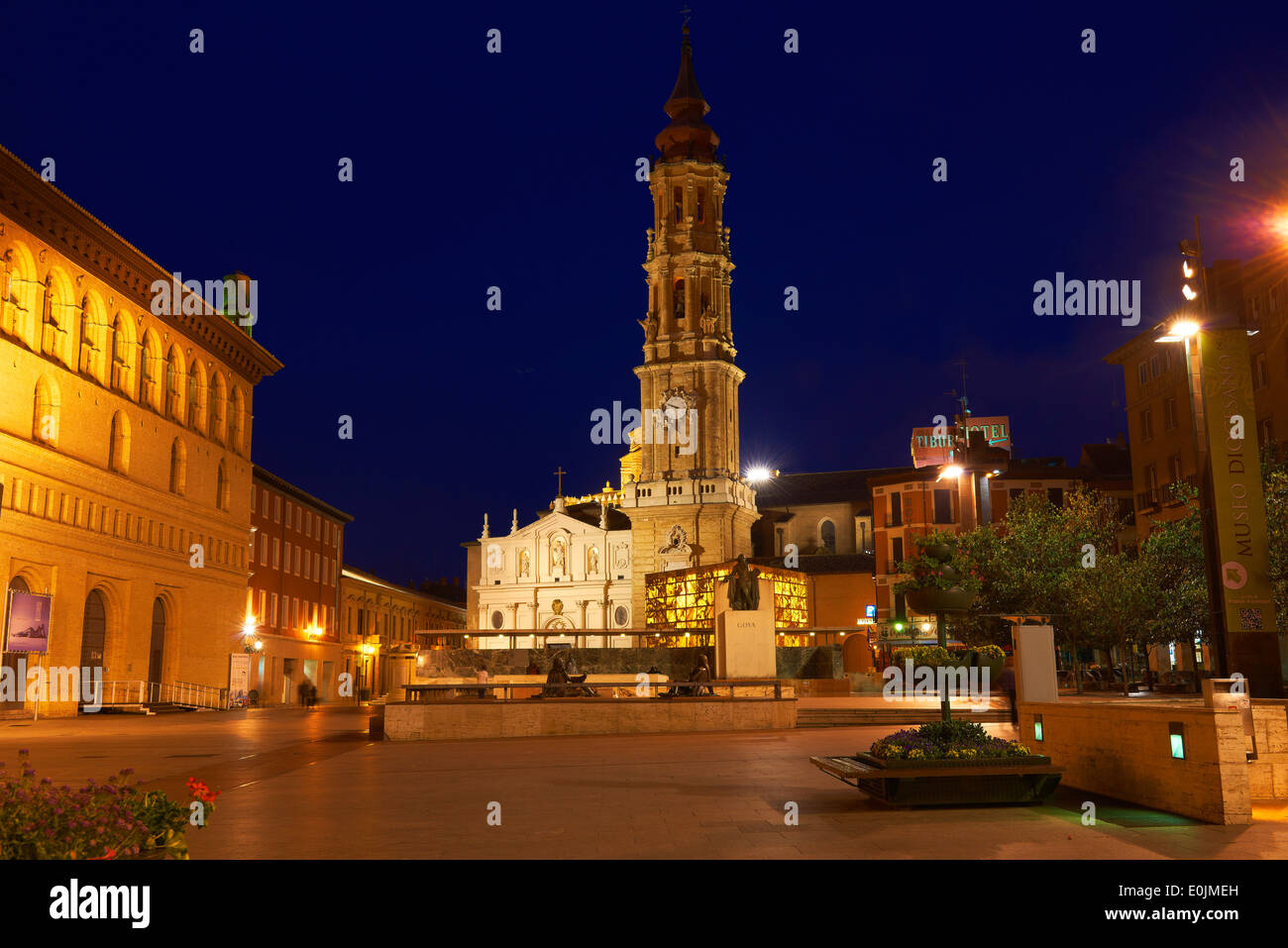Zaragoza, El Pilar quadratisch, Rathaus, San Salvador Kathedrale, Kathedrale La Seo, Saragossa, Aragon, Spanien Stockfoto