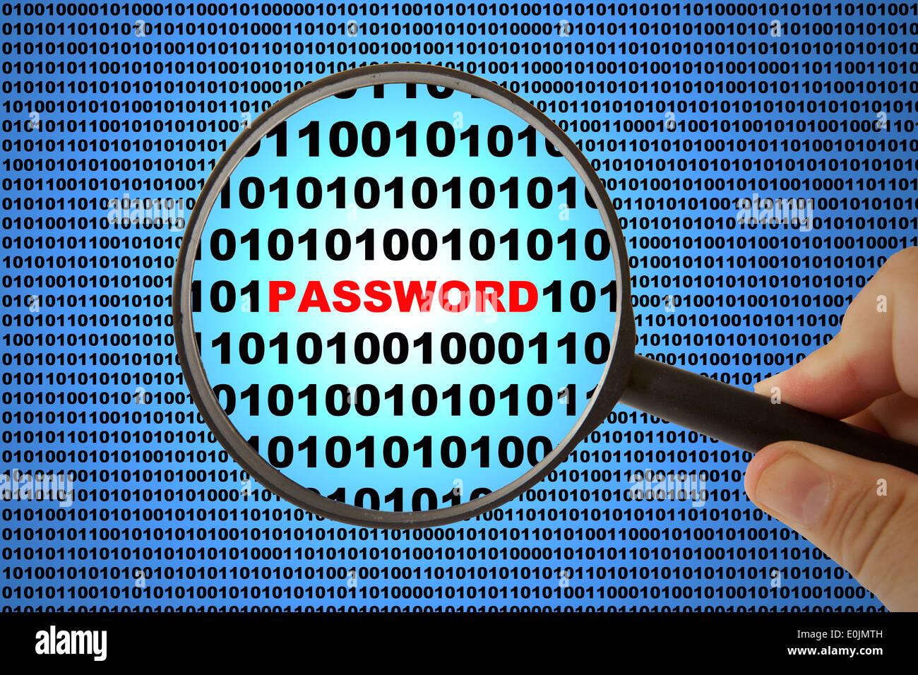 Computer Security-Konzept mit binären Code und Passwort Text gedreht Stockfoto