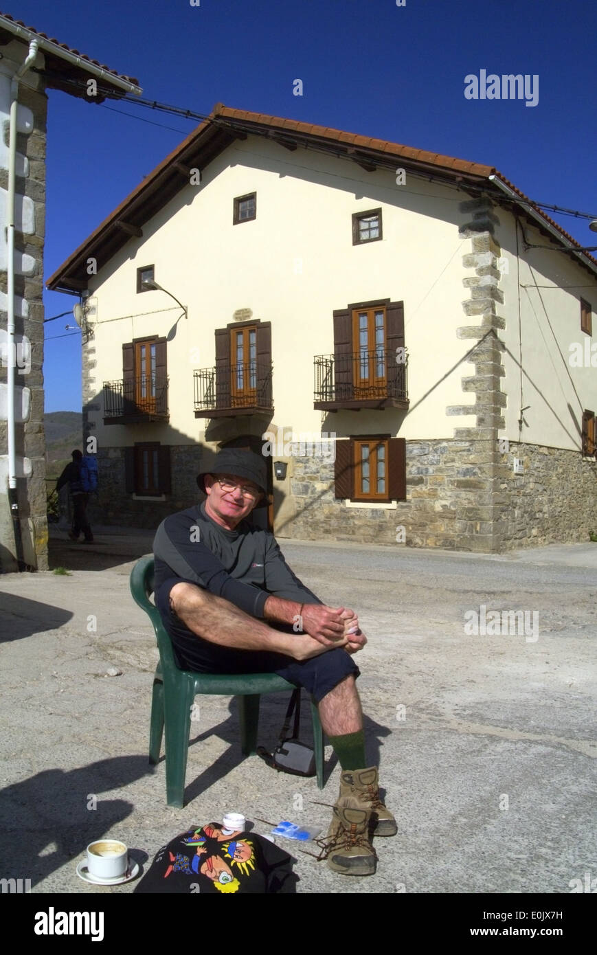 Pilger mit Fuß Bläschen auf dem Camino De Santiago De Compostela Stockfoto