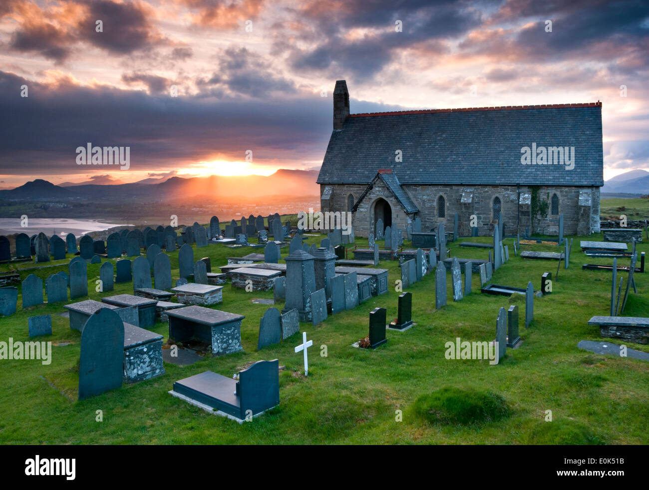 St Tecwyn's Church (Walisisch: Eglwys Tecwyn Sant), Llandecwyn, Gwynedd, Wales, Großbritannien Stockfoto