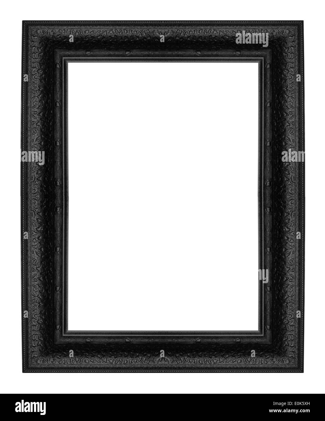 Bilderrahmen schwarz Holzrahmen in weißem Hintergrund. Stockfoto