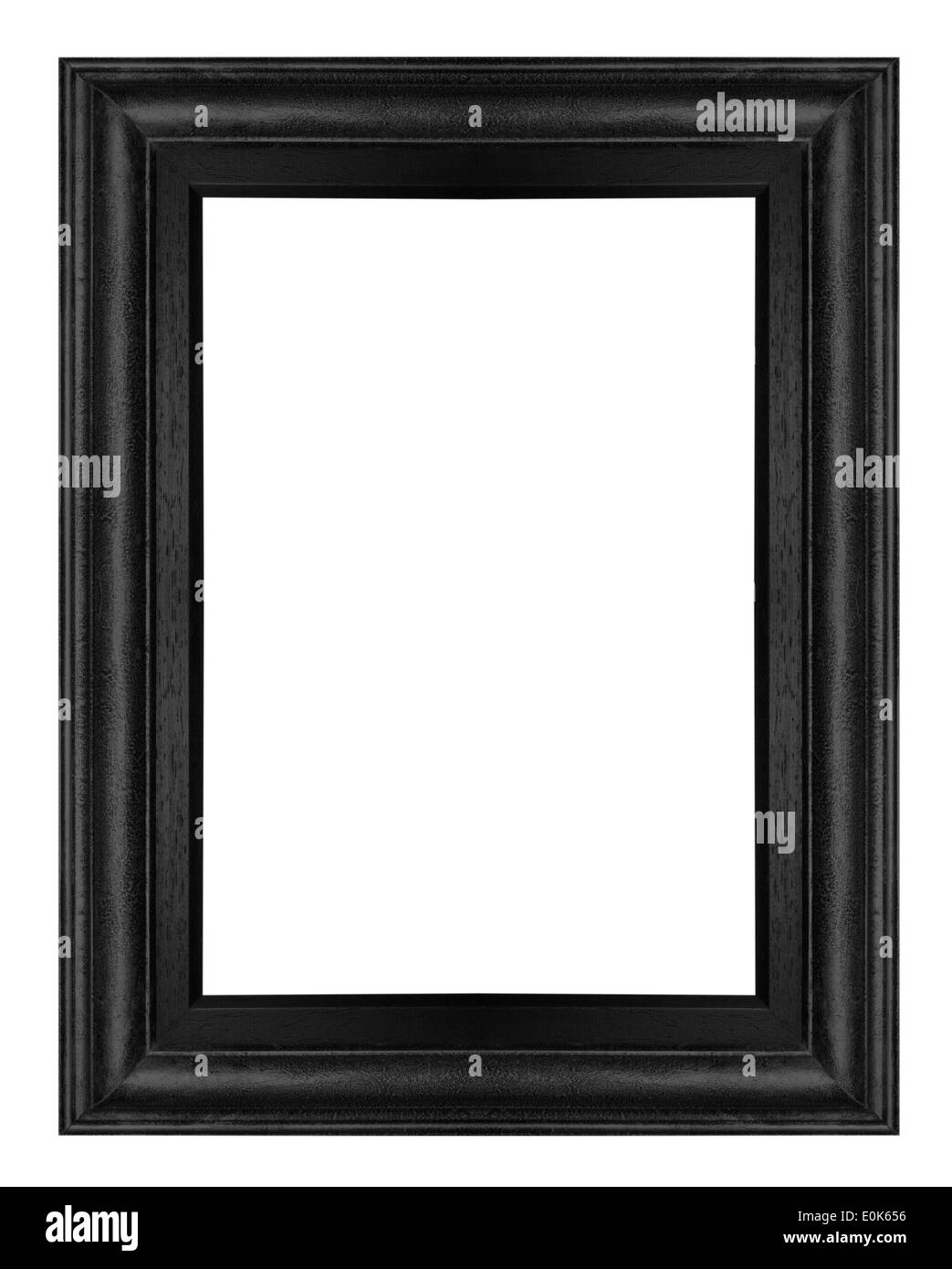 Bilderrahmen schwarz Holzrahmen in weißem Hintergrund. Stockfoto
