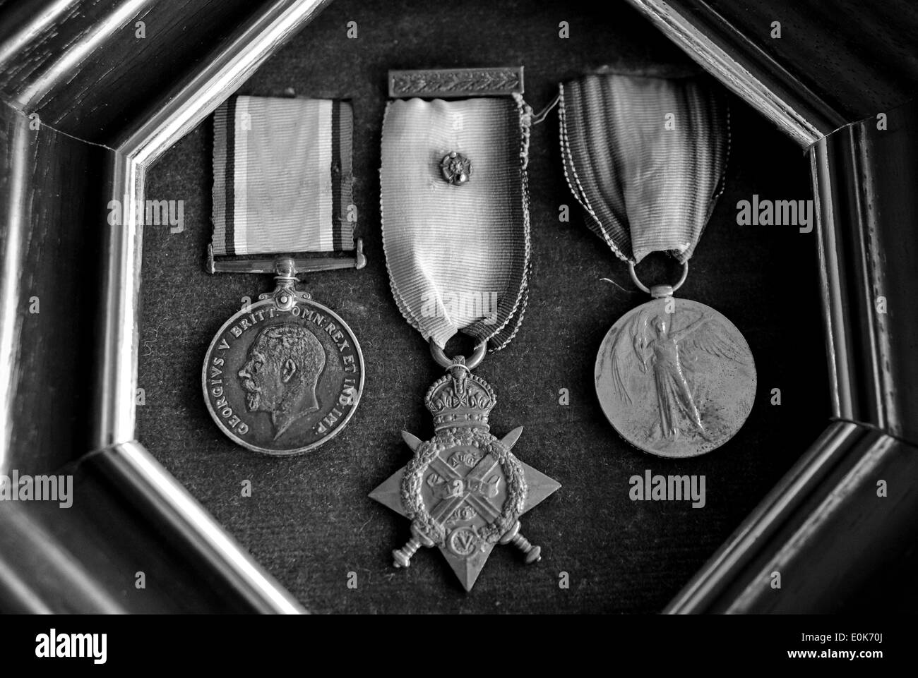 Britische Medaillen für Service für diejenigen, die im ersten Weltkrieg oder der große Krieg 1914-1919 gekämpft gegeben Stockfoto