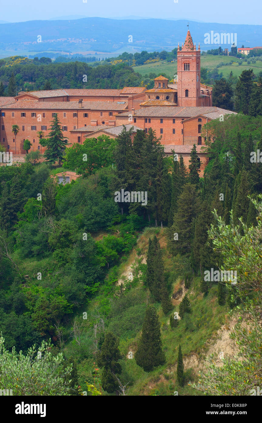 Monte Oliveto Maggiore, Abtei von Monte Oliveto Maggiore, Asciano, Provinz Siena, Crete Senesi, Toskana, Italien, Europa Stockfoto