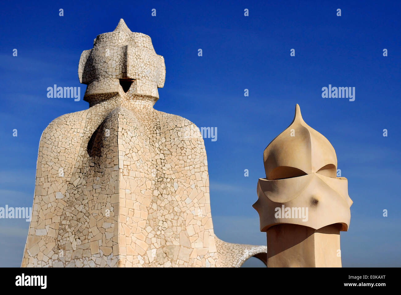 Details von der Terrasse des La Pedrera (Casa Mila) von Barcelona, Katalonien. Stockfoto