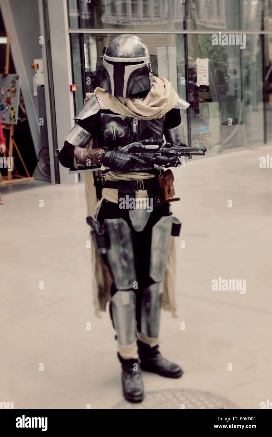 Star Wars-Cosplay-Kopfgeldjäger Stockfoto