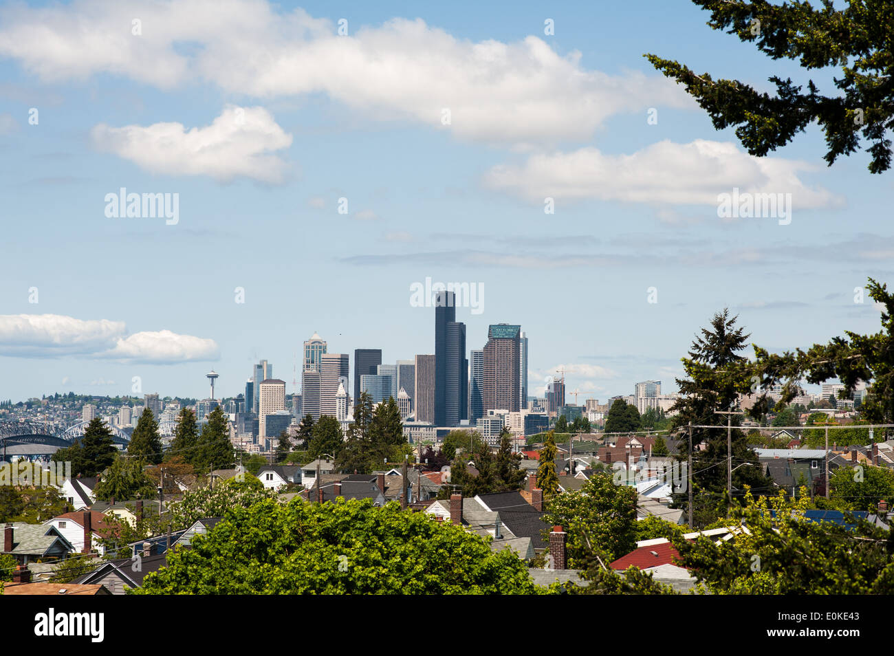 Ein Blick auf die Skyline von Seattle aus dem Süden. Stockfoto