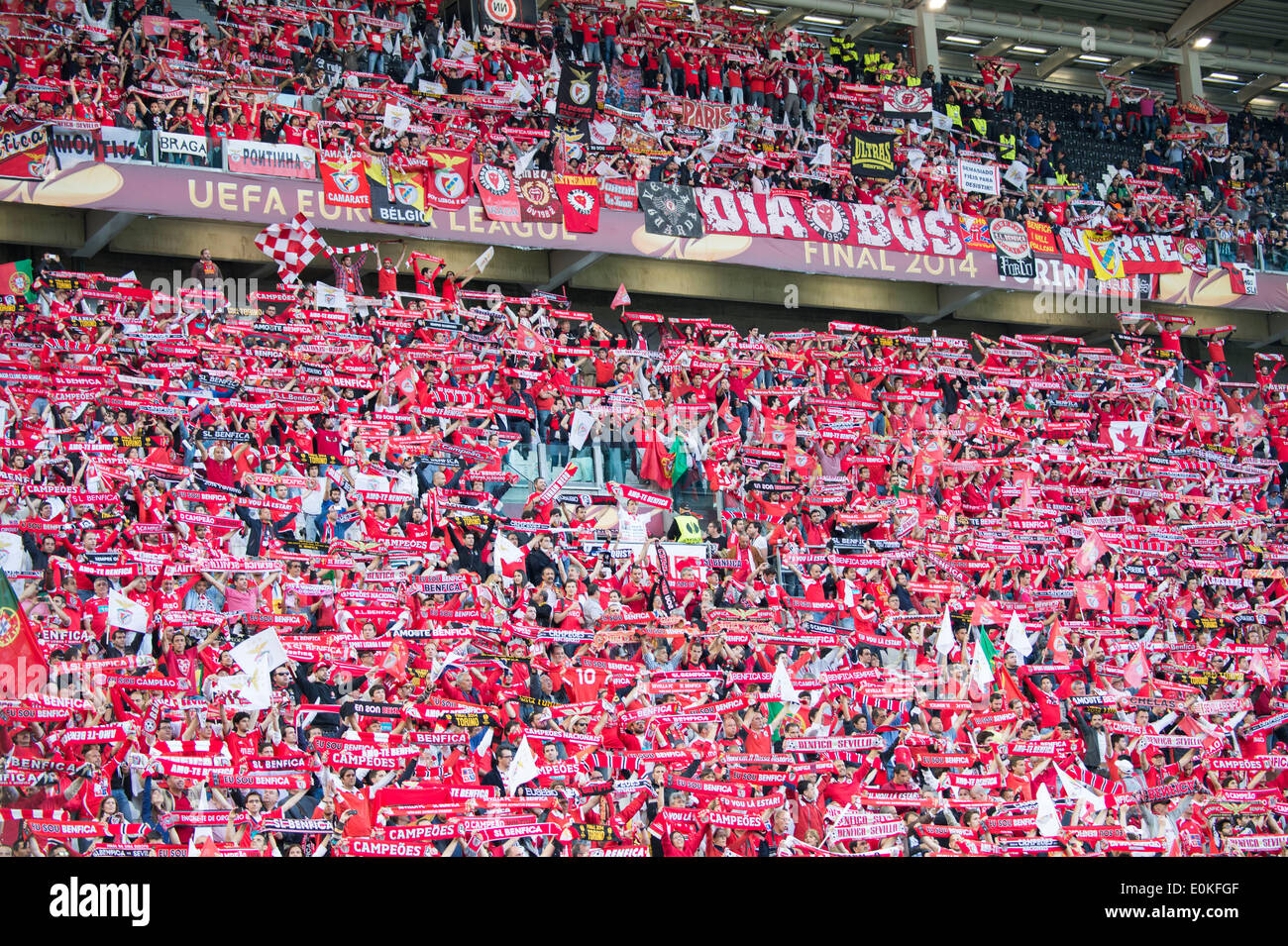 Turin, Italien. 14. Mai 2014. Benfica-fans Fußball: UEFA Europa League Finale Match zwischen Sevilla FC 0(4-2) 0 SL Benfica im Juventus Stadium in Turin, Italien. © Maurizio Borsari/AFLO/Alamy Live-Nachrichten Stockfoto