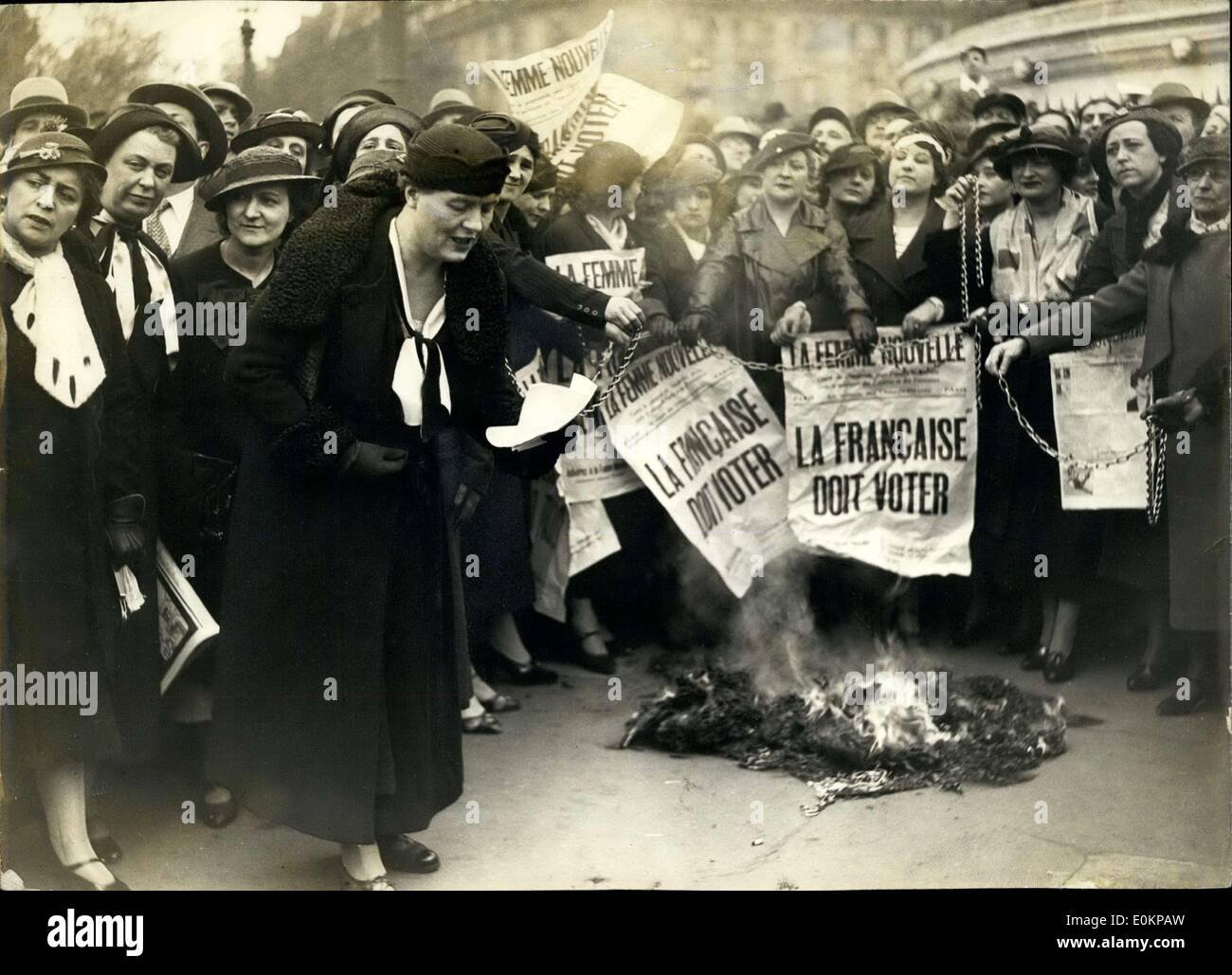 13. Mai 1935 - französische Suffragetten protestieren Stockfoto
