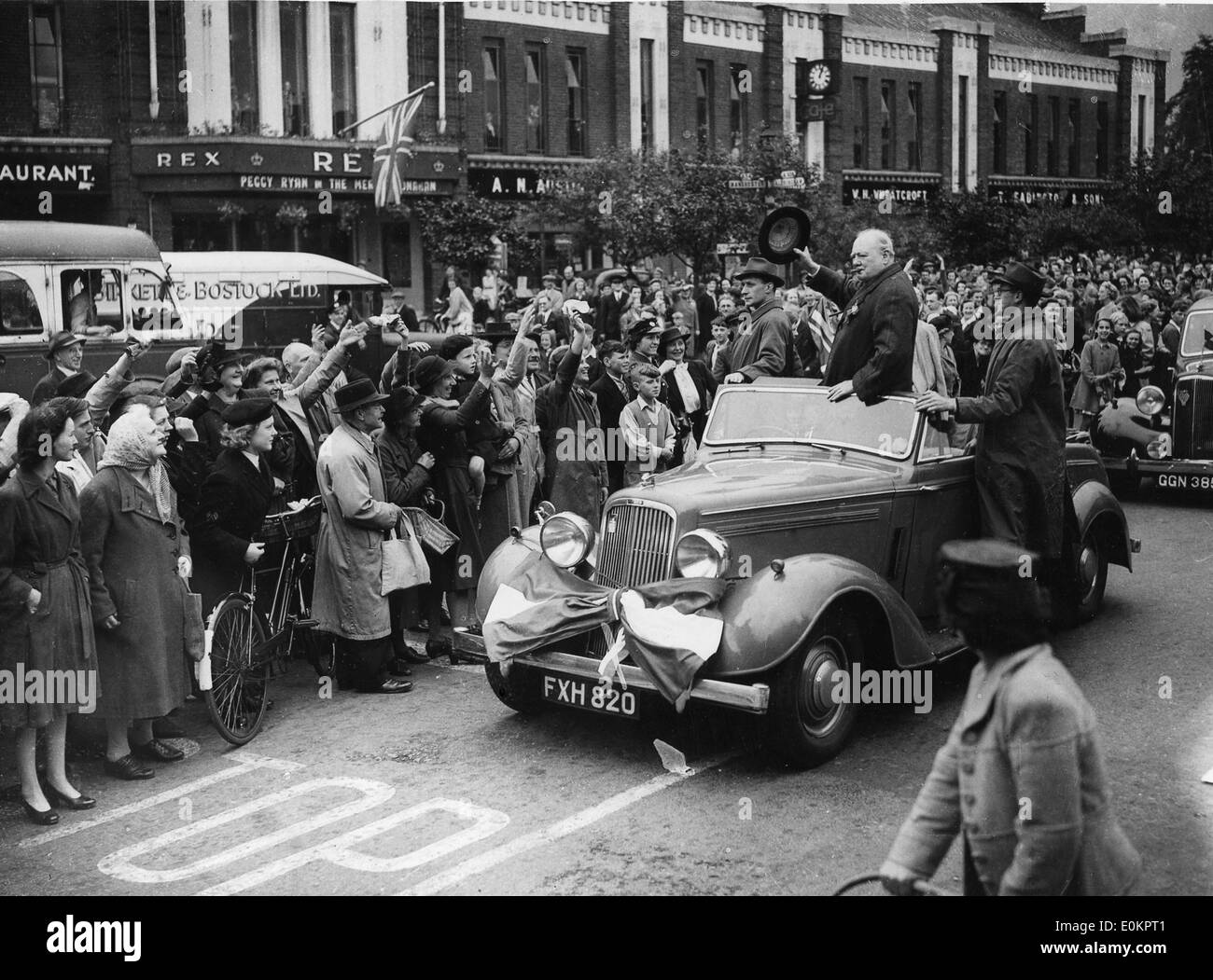 Sir Winston Churchill in Parade bei der Werbetätigkeit Stockfoto