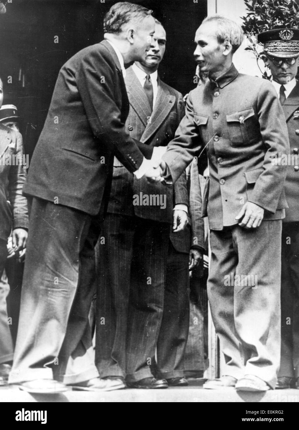 Indochinakrieg treffen Ho Chi Minh und Georges Bidault Stockfoto