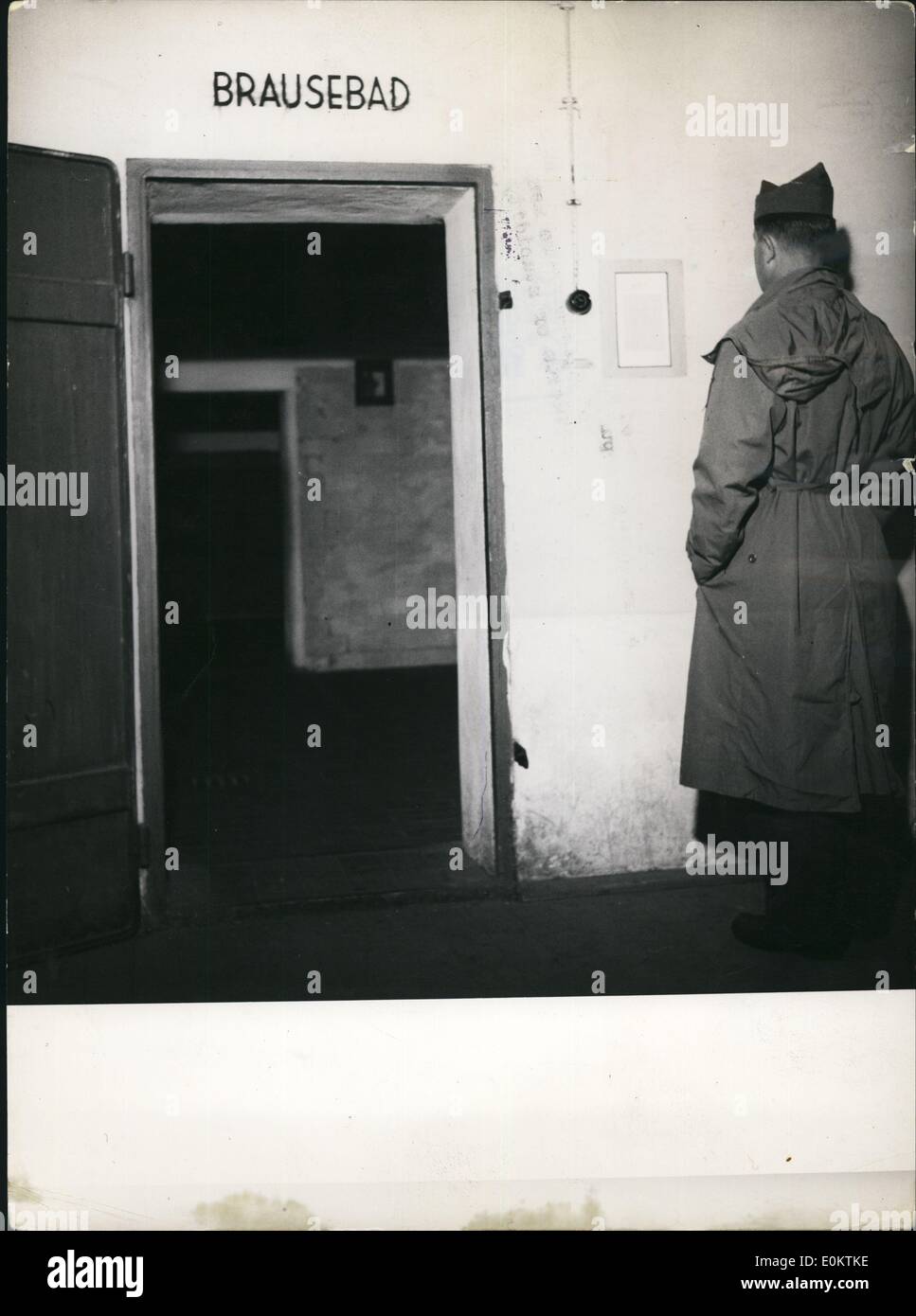 1. Januar 1950 - Dachun '' Duschbad '' ws die Inschrift über Zimmer, wo die Gefangenen von Zyklon-Gas getötet wurden. (genaues Datum unbekannt) Stockfoto