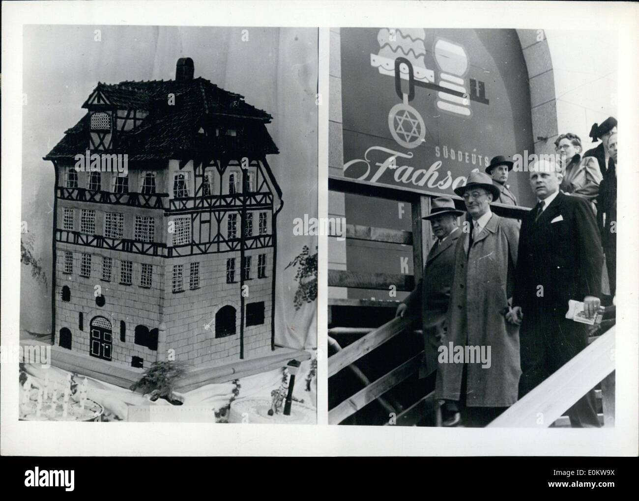 16. April 1950 - eröffnet The South German Show für Hotels und Restaurants in Nürnberg. Im Bild rechts sind Bürgermeister Dr. Ziebill und Stockfoto