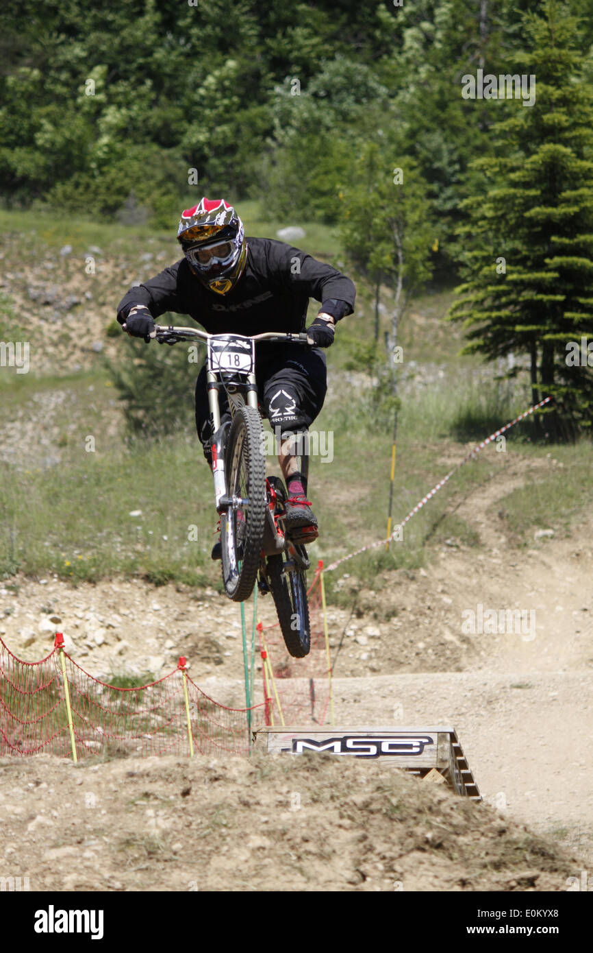 VTT-Freestyle, während Big Bike Festival, Vercors, Villard de Lans, Isere, Rhone-Alpes, Frankreich Stockfoto