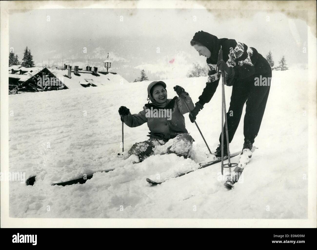 1. Januar 1953 - S.H.A.P.E. Kommandeur im Urlaub am Garmisoh General Bidgway Goes Ski-Ing: General Ridgway, Oberbefehlshaber der Stockfoto
