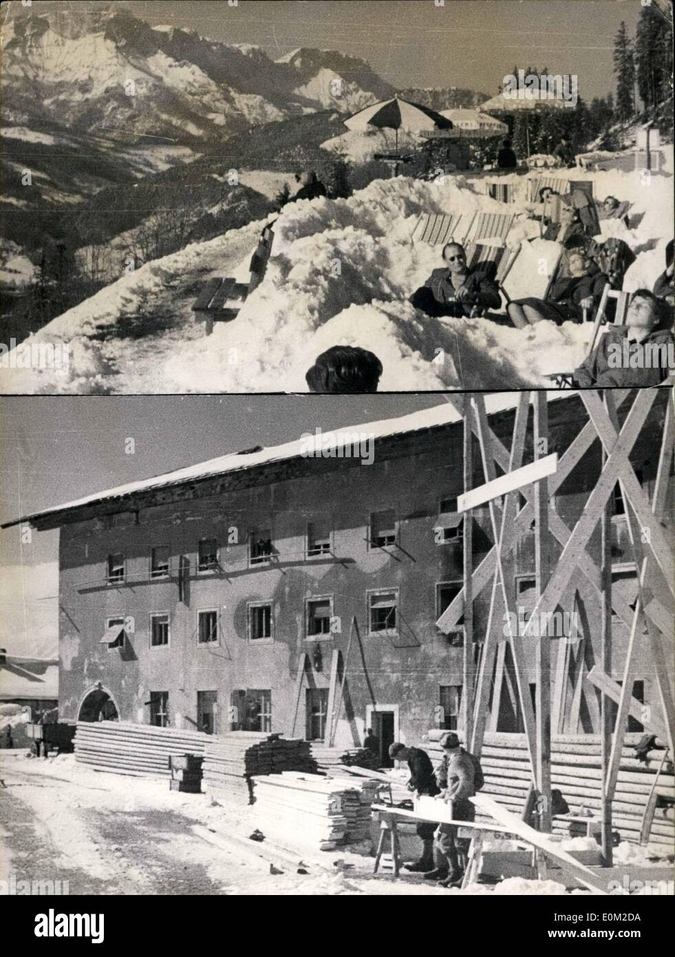 4. April 1953 - von Interesse im Zusammenhang mit Hitlers Geburtstag am 20. April! Bei Gegenwart Hitlers '' Platterhof'' auf dem Obersalzberg in der Nähe von Berchtesgaden/Upper Bavaria ist ein Erholungszentrum für amerikanische Unteroffiziere und Soldaten (siehe unten) wieder aufgebaut. Hitlers ehemaliges Gästehaus war nicht so viel Krieg, sondern raubt beschädigt. Die Kosten für die Erneuerung ist bis zu 405, 6 Millionen DMarks geschätzt. Das Erholungszentrum wird formell seine Ziel immer noch Herbst gewidmet sein Stockfoto